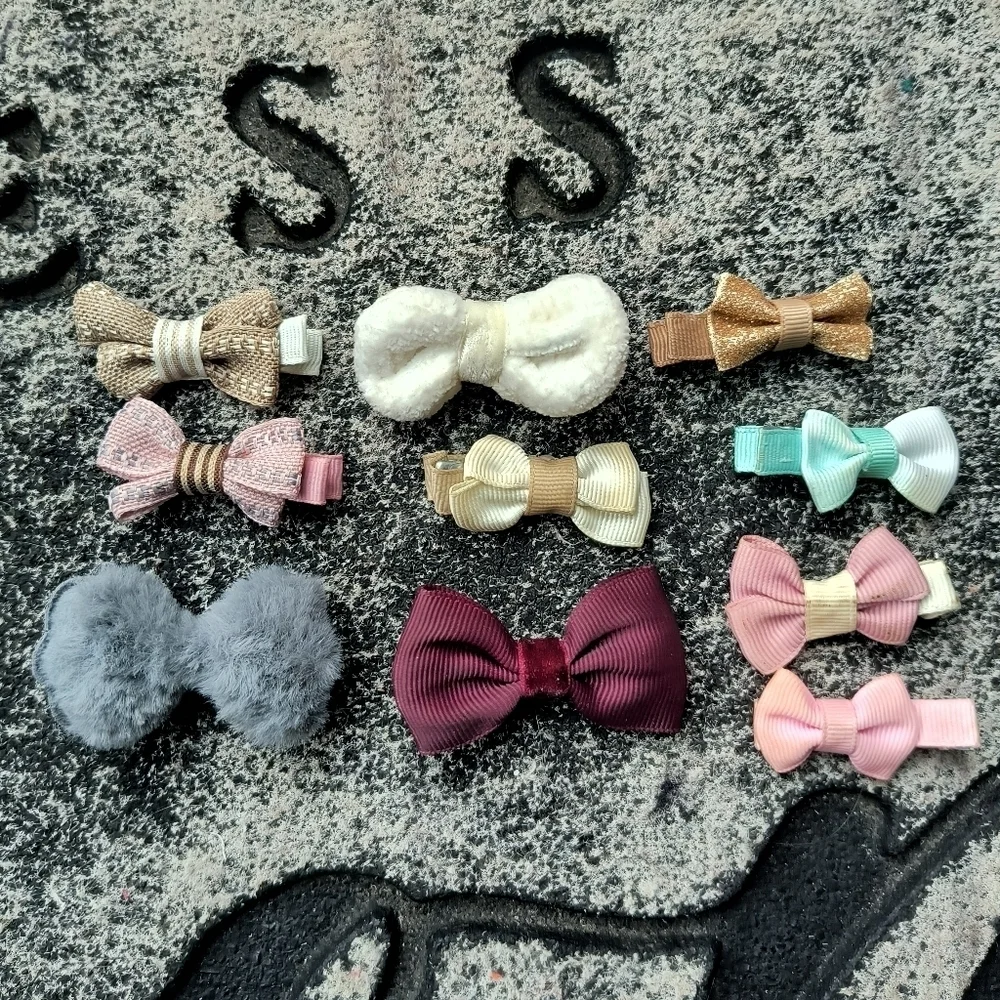 Small Colorful Hair Bows Clips For Baby And Toddler LOT Of 11
